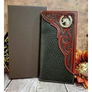 Horses Western GENUINE LEATHER Wallet Bifold Checkbook Brown & black